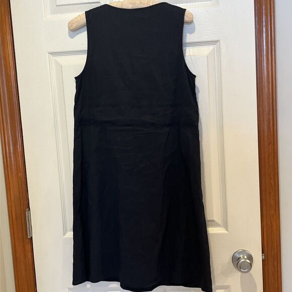 Theory Sleeveless Linen Viscose Dress V-Neck Tied Waist Navy Blue Size 2 - Picture 2 of 9